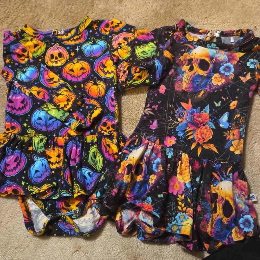 Spooky Skulls and Pumpkins Kids Halloween Dress Set